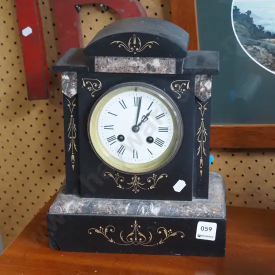 marble mantle clock - some chips - no key