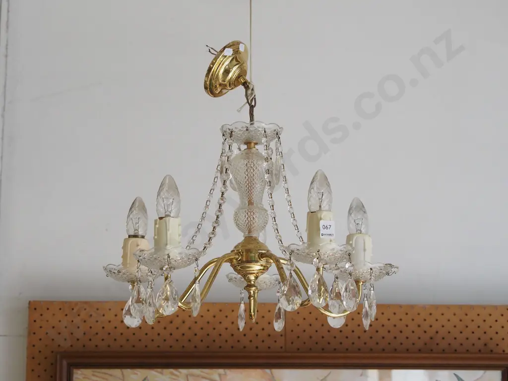 brass and glass 5 bulb chandelier  Image 1++