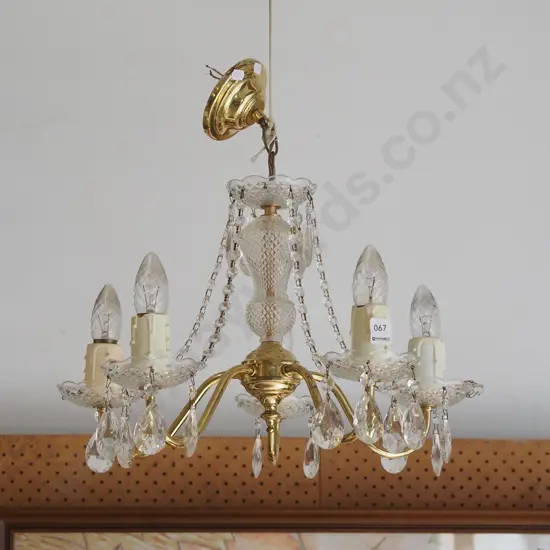 brass and glass 5 bulb chandelier 