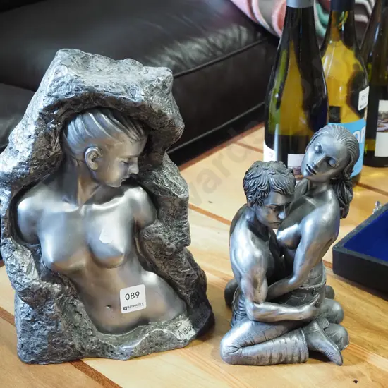 2x composite figurines; female nude, couple Tallest H300