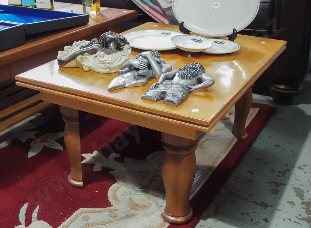 homemade half turned leg coffee table with kauri top H380 W760 D570 Image 1++