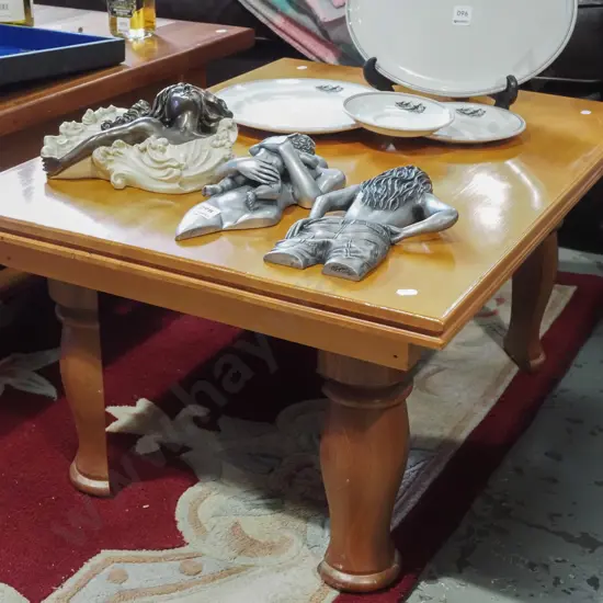 homemade half turned leg coffee table with kauri top H380 W760 D570