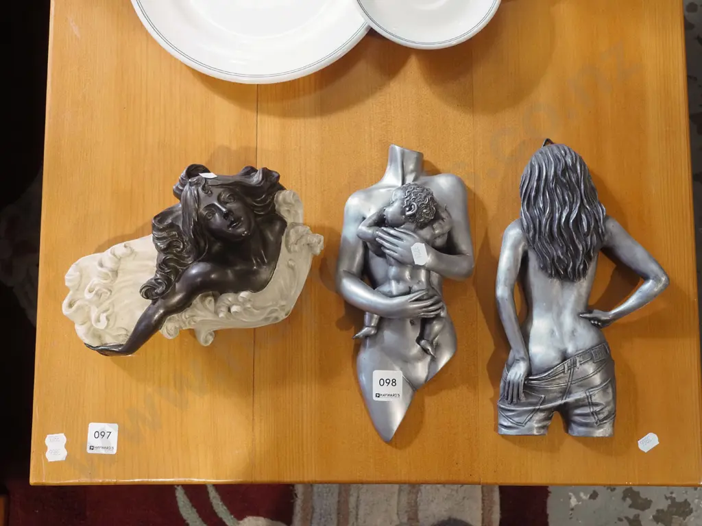 2x wall mounted figurines - mother and child, female, art nouveau style tea candle wall mounted sconce Image 1++