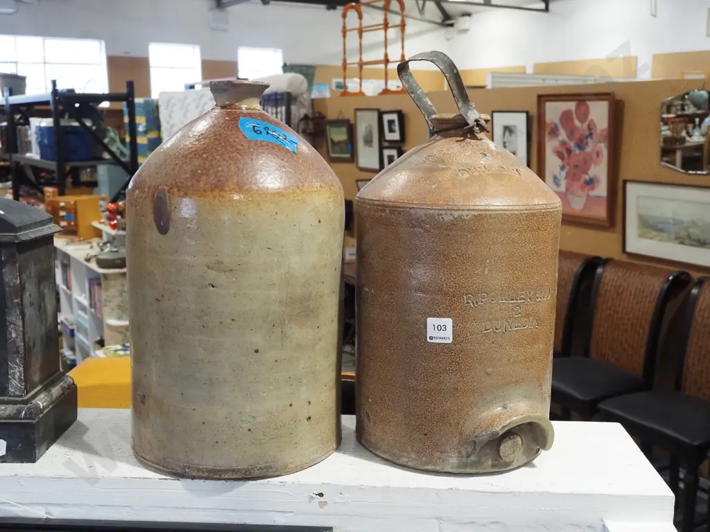 2x salt glazed crocks - both have damage H390 Image 1++