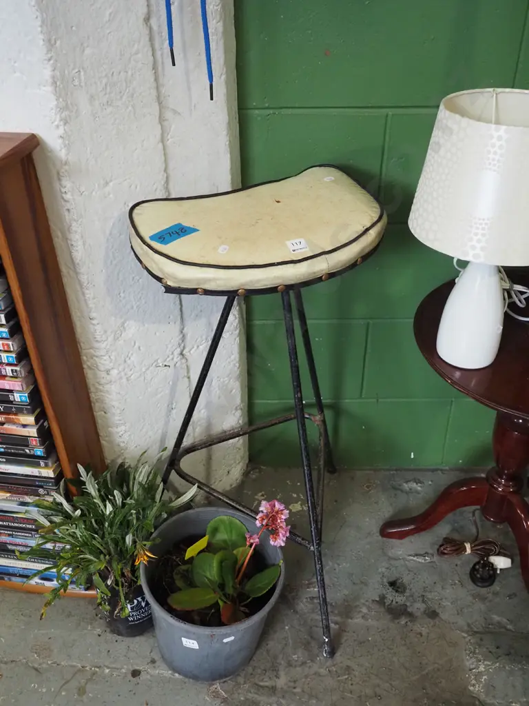 mid-century retro metal and vinyl stool - wear and rust Image 1++