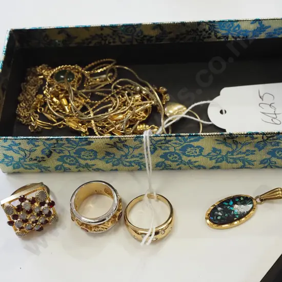 box; gold coloured costume jewellery