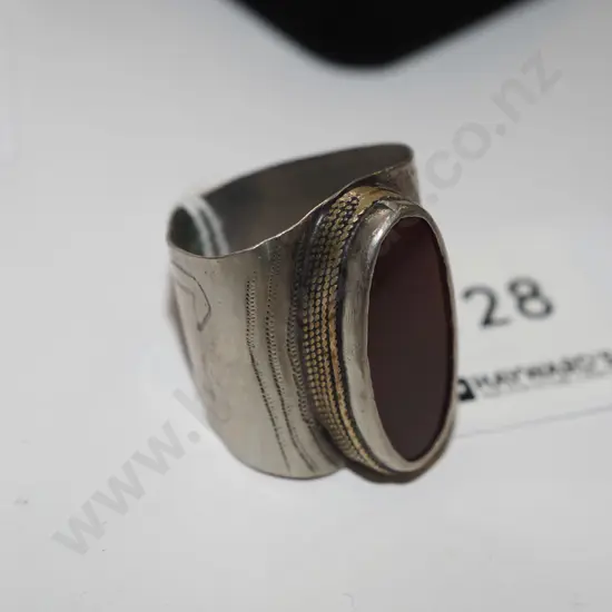 unusual silver and possibly carnelian ring - Turkmenistan