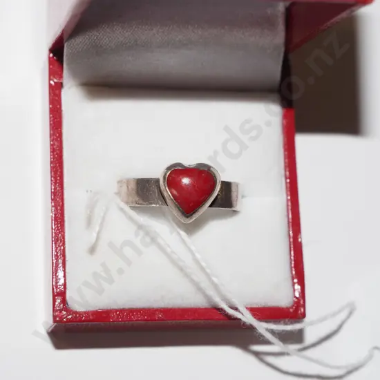 sterling silver Mexican red heart ring 6gms