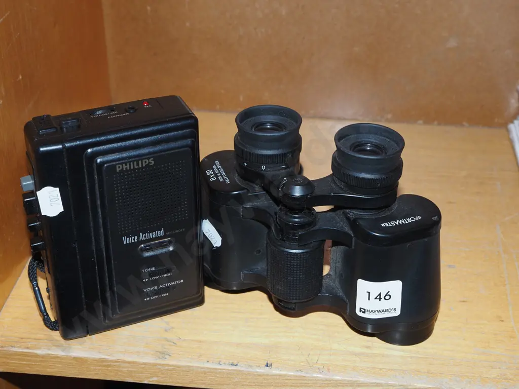 8x30 field binoculars & Phillips voice activated cassette recorder Image 1++