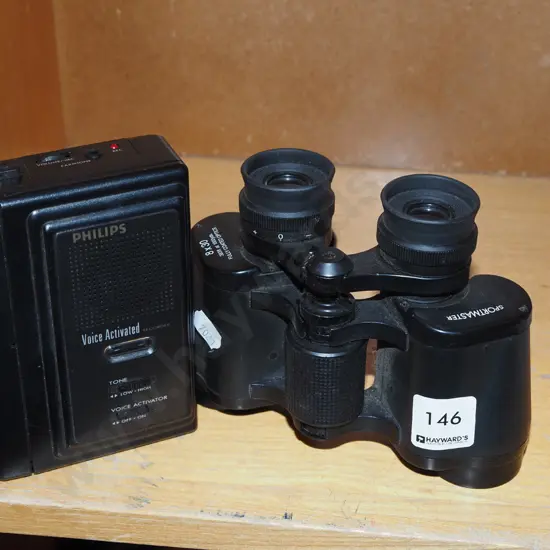 8x30 field binoculars & Phillips voice activated cassette recorder
