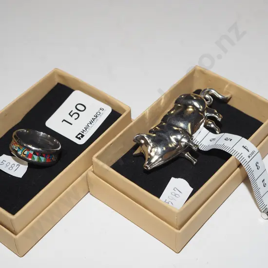 boxed pig measuring tape & abstract design ring