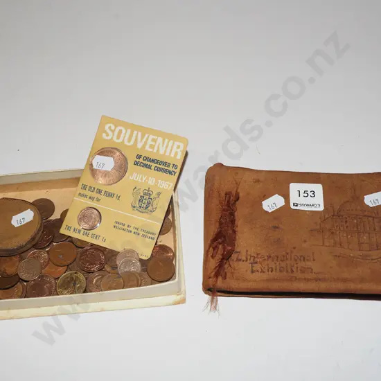vintage NZ international exhibition photo album & photos + box of coins