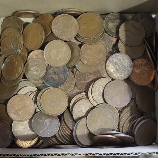 box; various coins