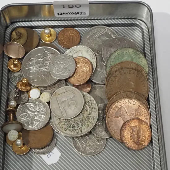 tray of cufflinks & coins
