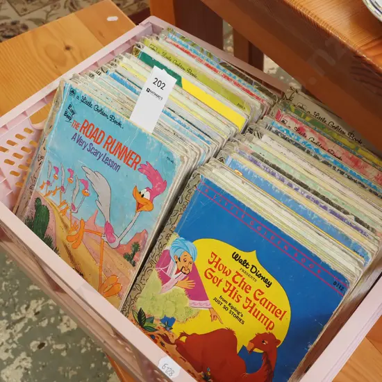 crate of various Golden books