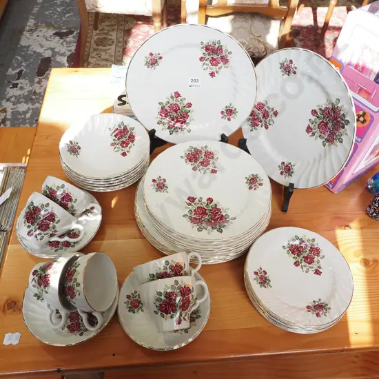 assorted Woods and Sons rosewood cups, saucers, plates etc