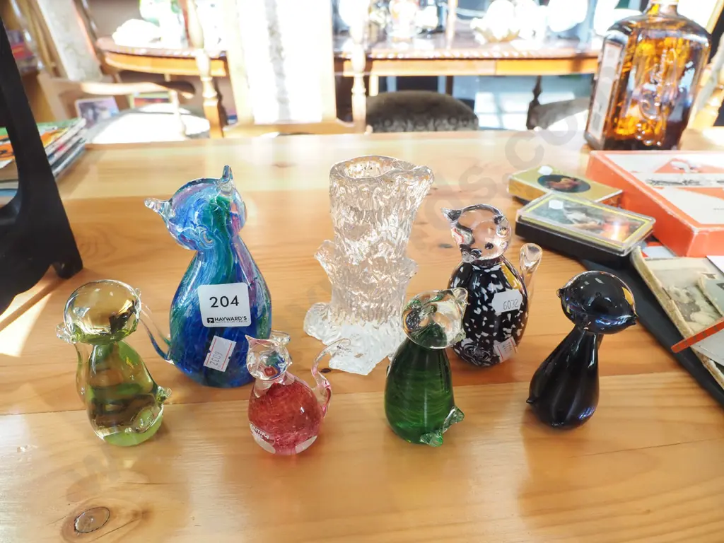 art glass cat figurines, tree stump candle holder H110 Image 1++