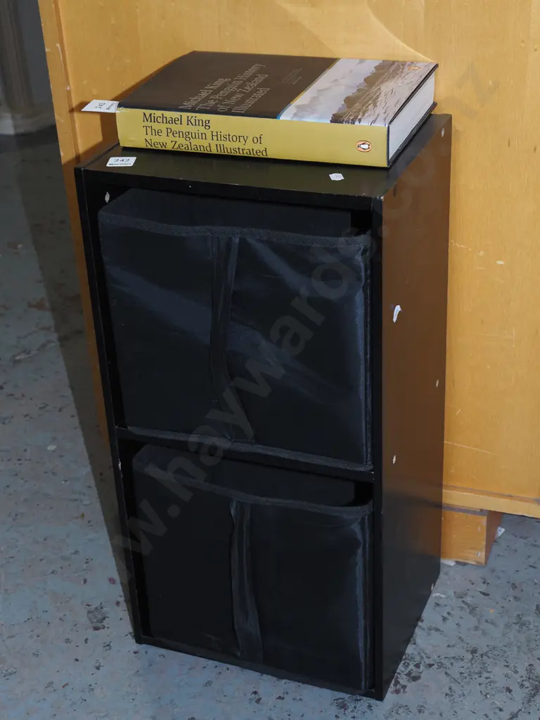 mdf black painted shelves with 2 fabric storage cubes Image 1++
