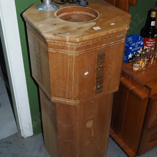 ecclesiastical oak font/jardiniere stand - varnish needs attention H880 W400 D400