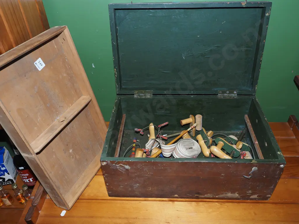 vintage wooden toy box and table top croquet Image 1++