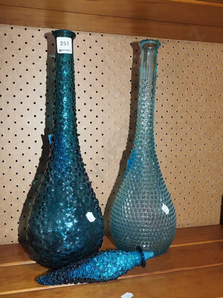 2x glass genie bottles - 1 broken stopper, 1 missing stopper Image 1++