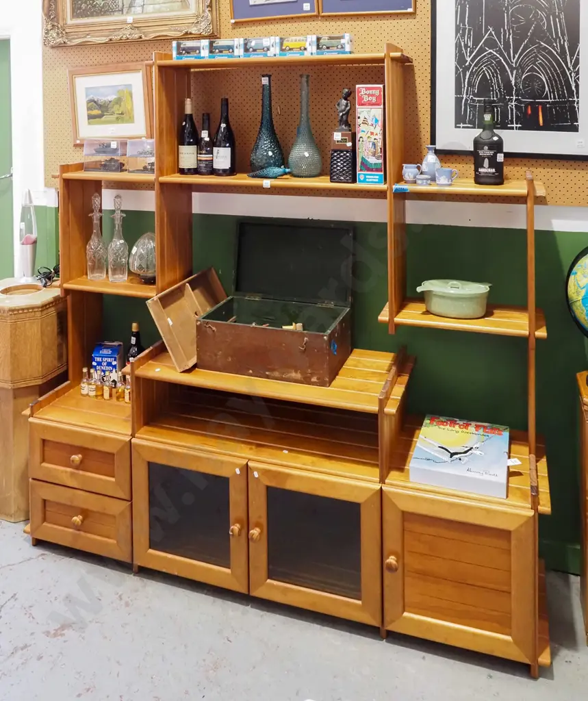 large pine wall unit with 1 solid and 2 glazed doors, 2 drawers H1880 W1850 D475 Image 1++