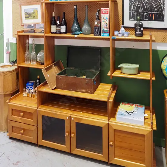 large pine wall unit with 1 solid and 2 glazed doors, 2 drawers H1880 W1850 D475