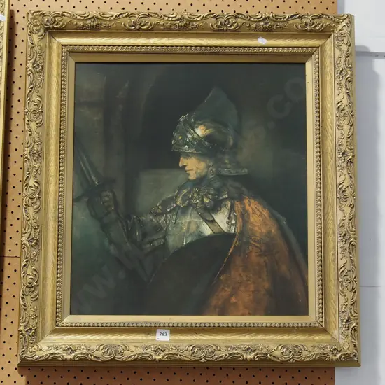 gilt framed Rembrandt print - a man in armour  H7200