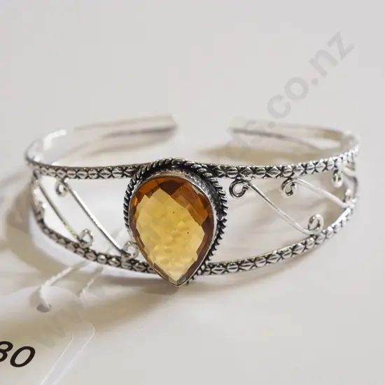 plated large sterling silver citrine? bracelet 20gms