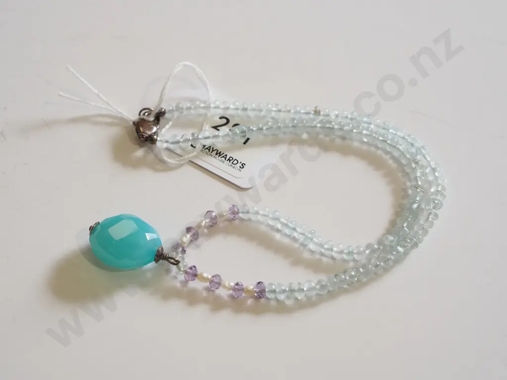 sterling silver real pearl & amythest faceted blue stone necklace 18gms Image 1++