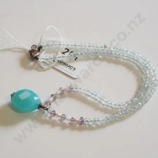 sterling silver real pearl & amythest faceted blue stone necklace 18gms