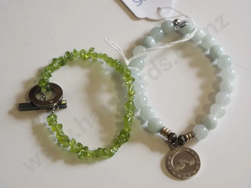 sterling silver peridot bead & hermimorphite bracelets 33gms Image 1++