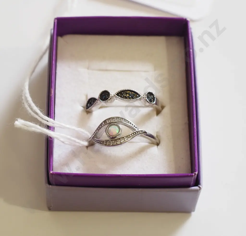 2x sterling silver rings, 1x opal and 1x marcasite 3gms Image 1++