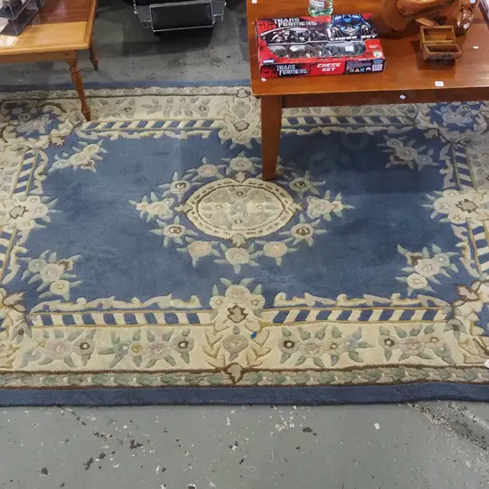 Indian woollen floor mat, blues, creams, greens & browns L2230 W1590