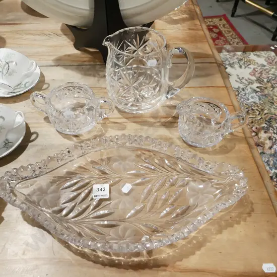 crystal jugs, bowl, dish