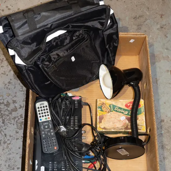 box; table lamp, icing set, freeview box etc