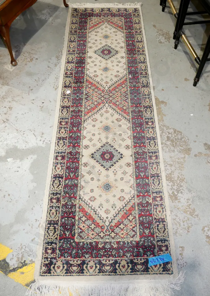 acrylic floor runner - creams, reds, blues L2400 W690 Image 1++