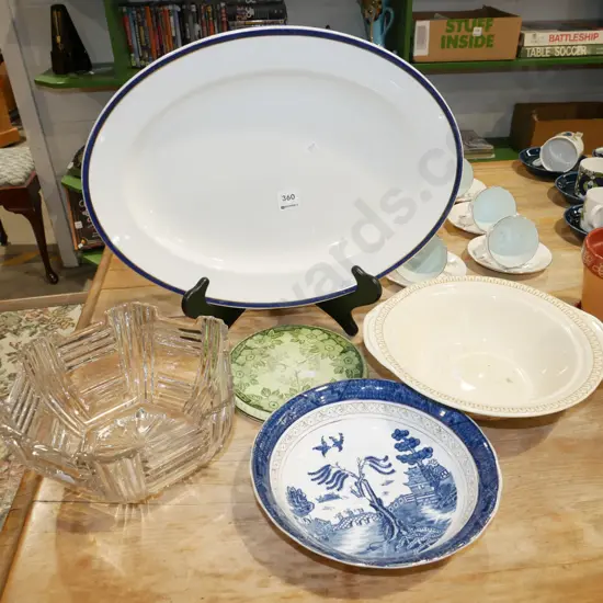 large Johnson Bros ashet W420, glass bowl, willow bowl etc