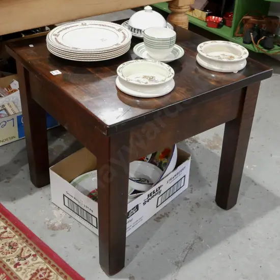 dark stained solid wood end table H570 W600 D600
