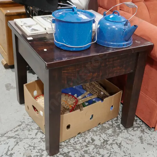 dark stained solid wood end table H570 W600 D600