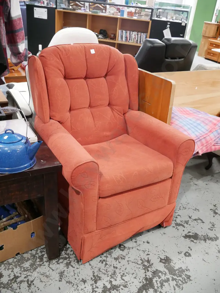 rust deep buttoned upholstered wingback chair Image 1++