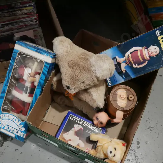 box; soft koala, Xmas toys, drinks dispenser etc