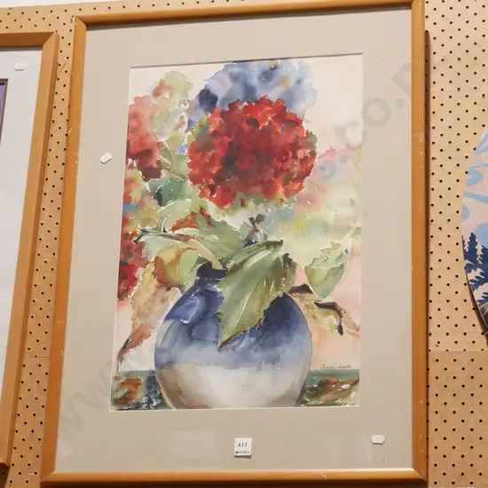 framed watercolour - hydrangeas