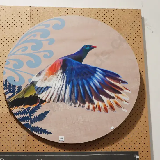  wood pigeon print on circular board  Diam730