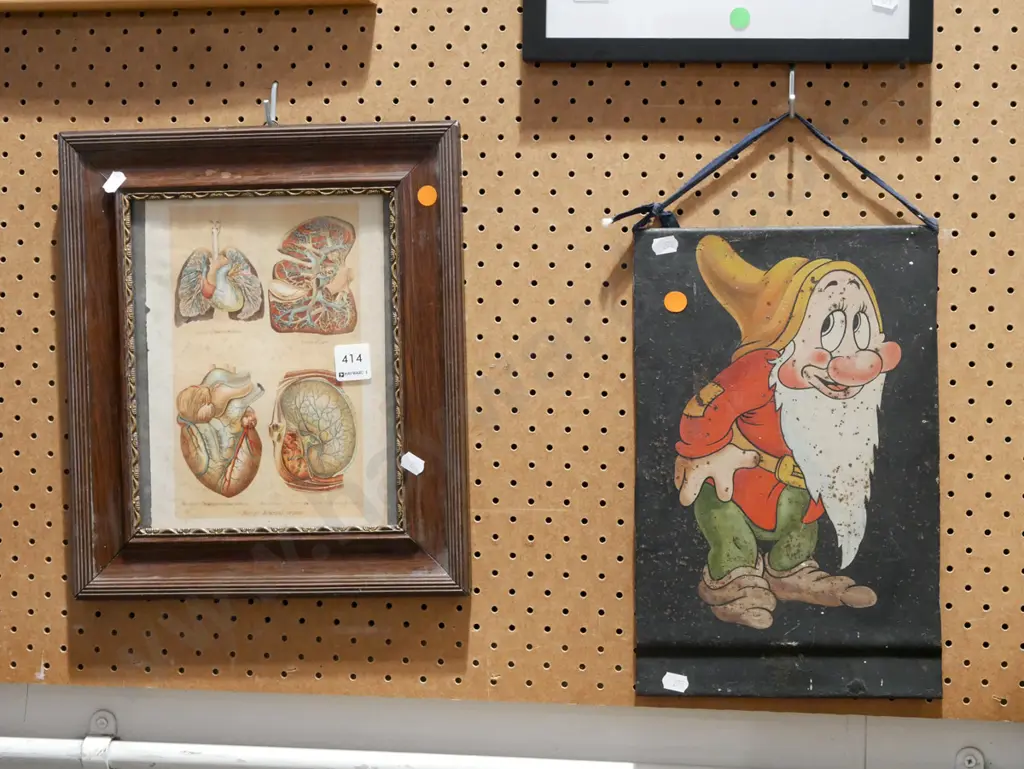 framed print on tin - Disney dwarf - rusting, framed print - human internal organs - orange dots Image 1++
