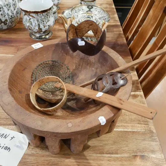 Samoan and Micronesian items; ladles, bangles, kava bowl