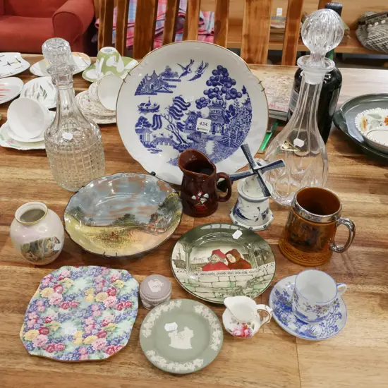 decanters, Royal Doulton bowls, plates etc
