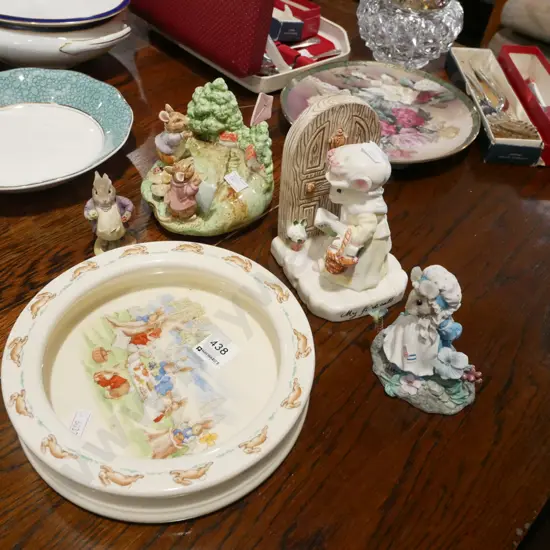 bunnykins bowl, figurines, bookend