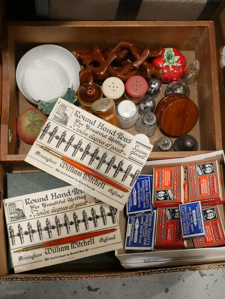 box; salt and peppers, backgammon set, pen nibs etc Image 1++