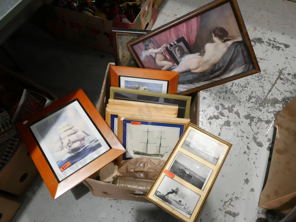 box; maritime photos, prints, souvenir  wooden mask etc Image 1++